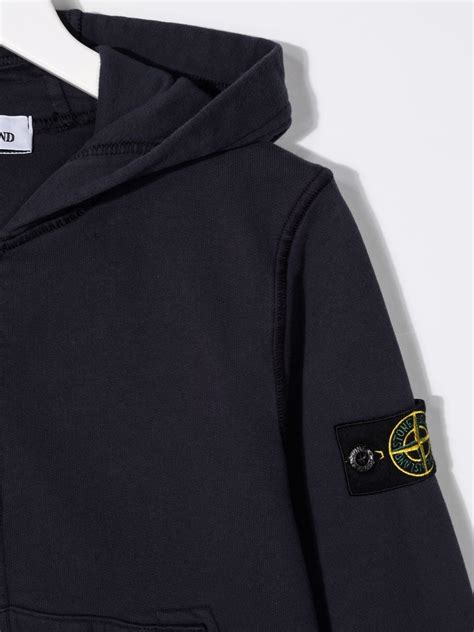 Stone Island Junior logo-patch zip-up Hoodie | Blue | FARFETCH