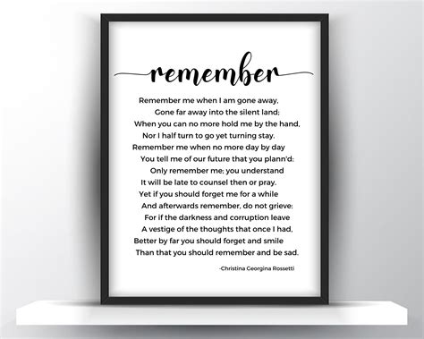 Remember Poem Printable by Christina Georgina Rossetti | Etsy