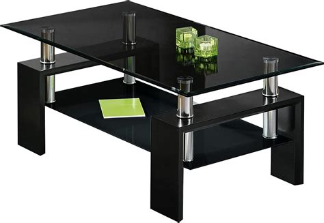AWOOOD Coffee Table for Living Room,Side Table Modern Wooden Centre Table,Black Gloss Coffee ...