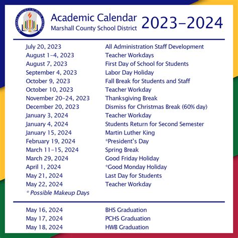 2023-2024 Academic Calendar | Marshall County School District