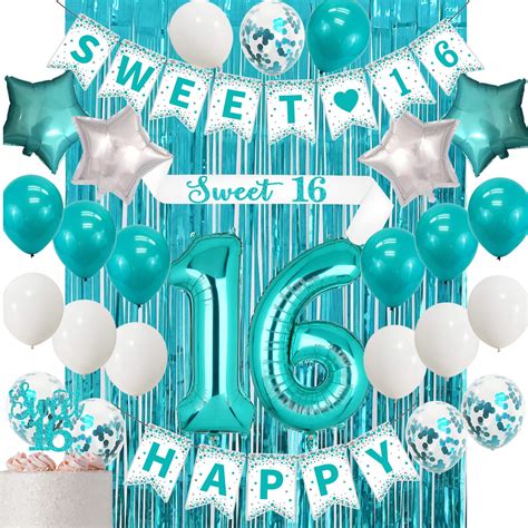 Buy Sweet 16 Birthday Decorations,Teal 16th Birthday Decorations for Girls -Sweet 16 Birthday ...