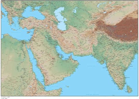 Digital Middle East Terrain map in Adobe Illustrator vector format with ...