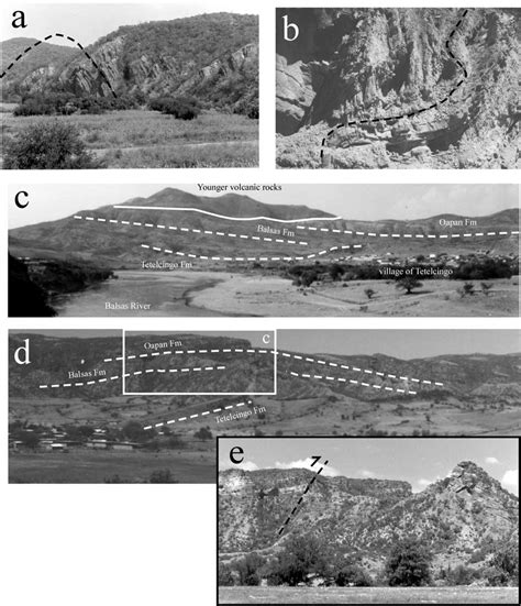 Photographs displaying examples of tectonic and depositional features ...