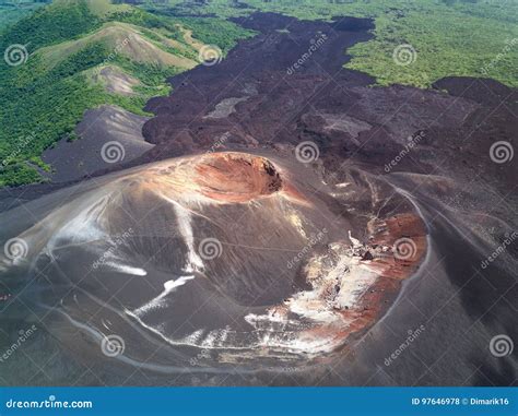 Active volcano aerial view stock photo. Image of black - 97646978