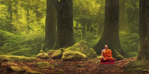 a buddhist monk meditating in a forest, in the style | Stable Diffusion