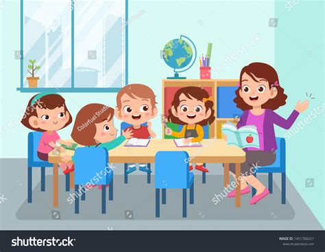 profesor con ilustraciones vectoriales estudiantiles aislado: vector de stock (libre de regalías ...