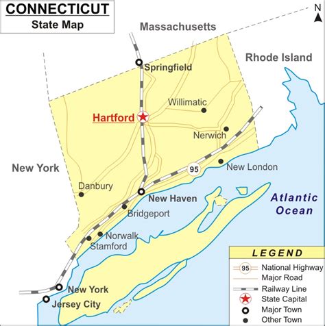 Connecticut Map, Map of Connecticut State (USA) - Highways, Cities ...