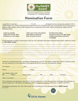 Fillable Online Daisy Award Nomination Form - CHI St. Vincent Fax Email Print - pdfFiller