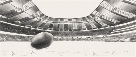 Creative Sketch Design Art. American Football Ball on Grass of Football ...