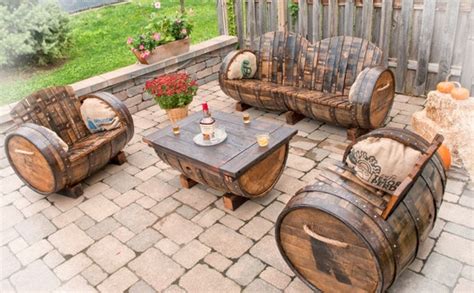 Oak Whiskey barrel patio furniture set