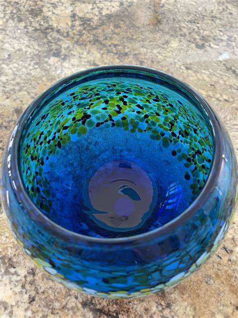Dale Tiffany Blown Glass Art Sculpture Dish Bowl Blue Yellow | eBay