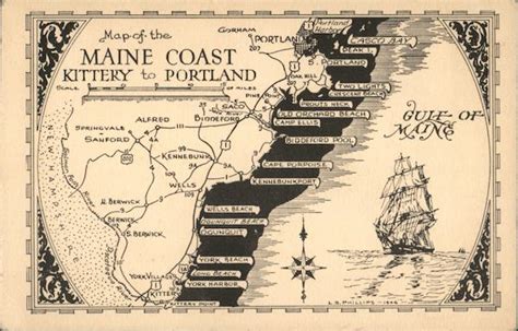 Map of Maine Coast - Kittery to Portland Maps Postcard