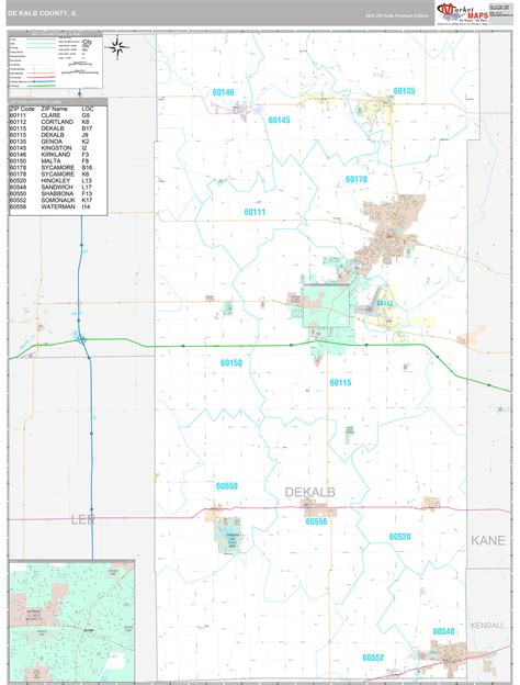 DeKalb County, IL Wall Map Premium Style by MarketMAPS