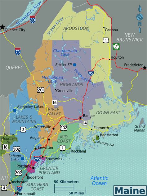 Large regions map of Maine state | Maine state | USA | Maps of the USA | Maps collection of the ...