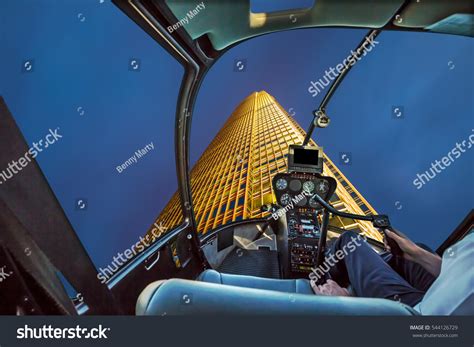 Helicopter Cockpit Flying On Night Skyscaper Stock Photo 544126729 ...