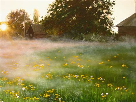 Foggy Sunrise Painting Original Foggy Meadow Landscape | Etsy