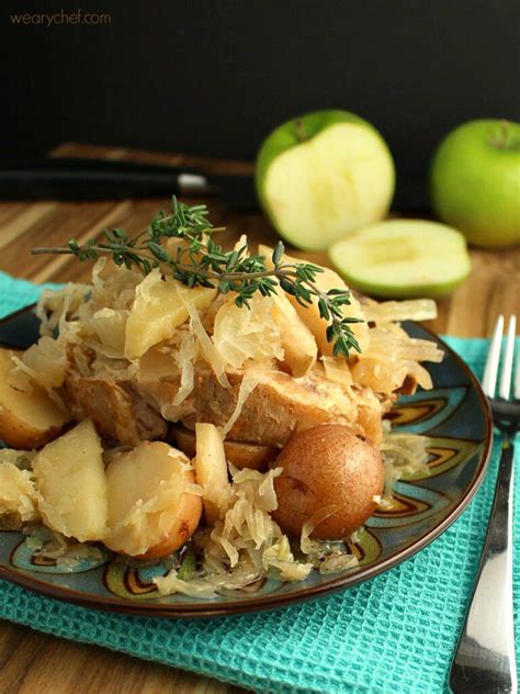 Slow Cooker Pork Chops with Sauerkraut and Apples - An Amish New Year's Dish! - The Weary Chef