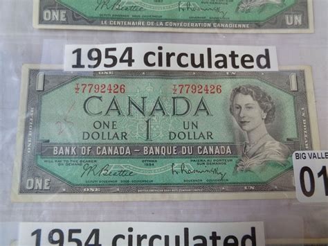 RECIRCULATED CANADIAN 1 DOLLAR BILLS 1967 AND 1954 - Big Valley Auction