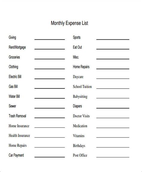 FREE 10+ Sample Lists of Expense in MS Word | PDF