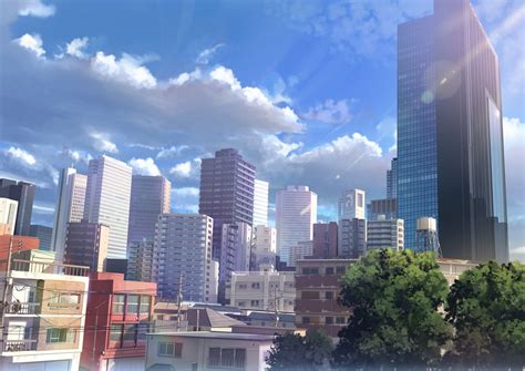 Download 2000x1414 Anime Cityscape, Buildings, Scenic, Clouds ...