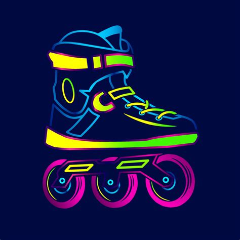 Rolling skate neon art logo. Inline skater colorful design with dark ...