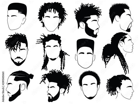 Set of afro hairstyles for men. Collection of dreads and afro braids ...