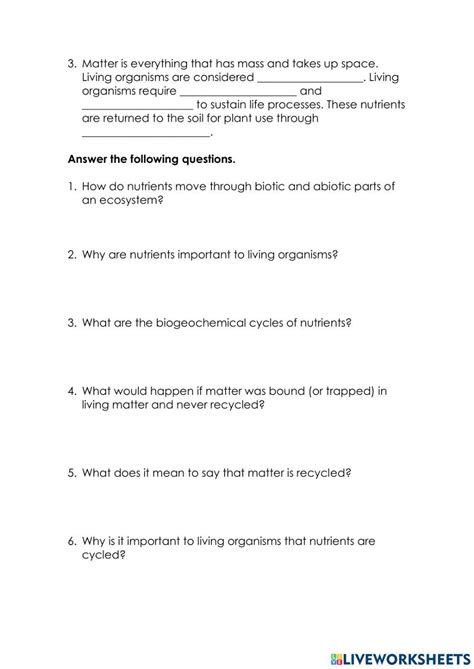 Exploring Cycles of Matter: Engaging Worksheets for Understanding ...