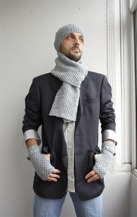 Gray Knitted Wool Scarf, Knit Scarf for Men, Men Knit Accessories, Gift ...