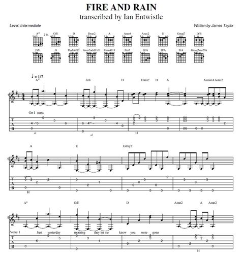 Fire And Rain guitar tab - The Songs Of James Taylor