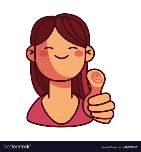 Cartoon girl smiling and holding thumb up Vector Image