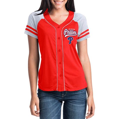 MLB Philadelphia Phillies Women's Short Sleeve Button Down Mesh Jersey ...