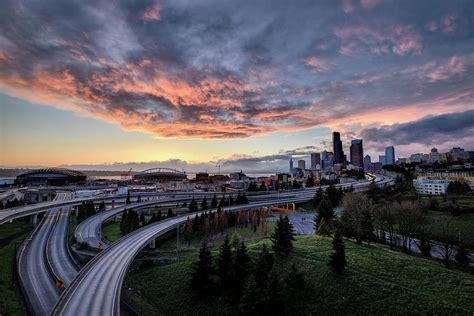 Downtown Seattle Skyline At Sunset Photograph by Michael Riffle | Pixels