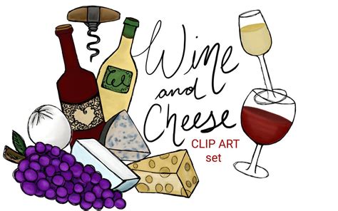 Wine and Cheese Clip Art Set, Hand Drawn Clip Art, Cheese Clipart ...