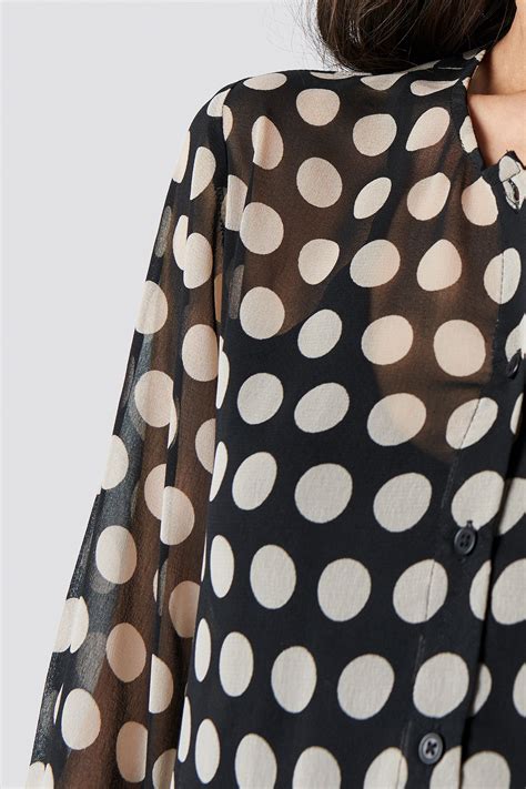 Dotted Chiffon Shirt Dress Black | na-kd.com