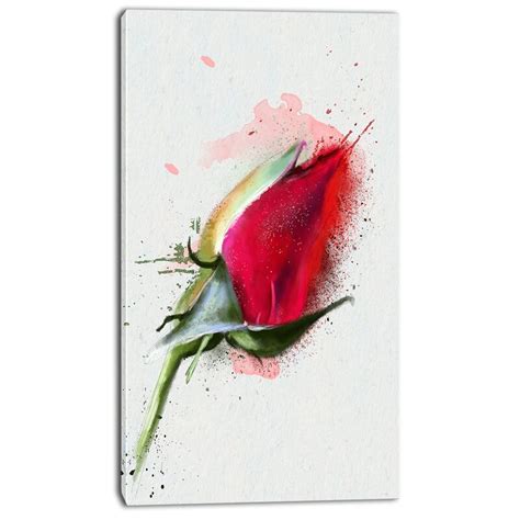 DesignArt 'Red Rose Bud Watercolor Sketch' Painting Print on Wrapped ...