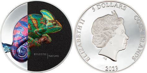 5 Dollars CHAMELEON Eclectic Nature 1 Oz Silver Coin 5$ Cook Islands 2023 Proof | MA-Shops