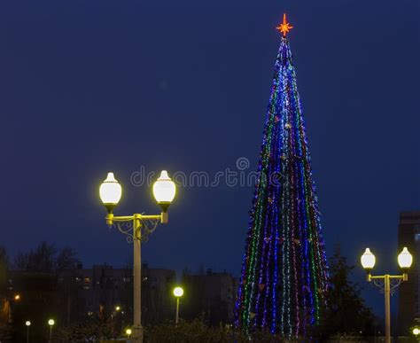 View of the Square with a Christmas Tree in Russia Stock Image - Image ...