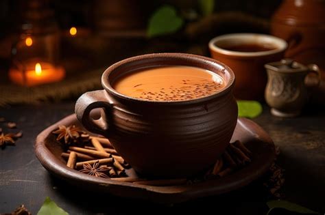 Premium AI Image | Popularly known as Masala Chai the Indian tea is poured in Kulhad cups