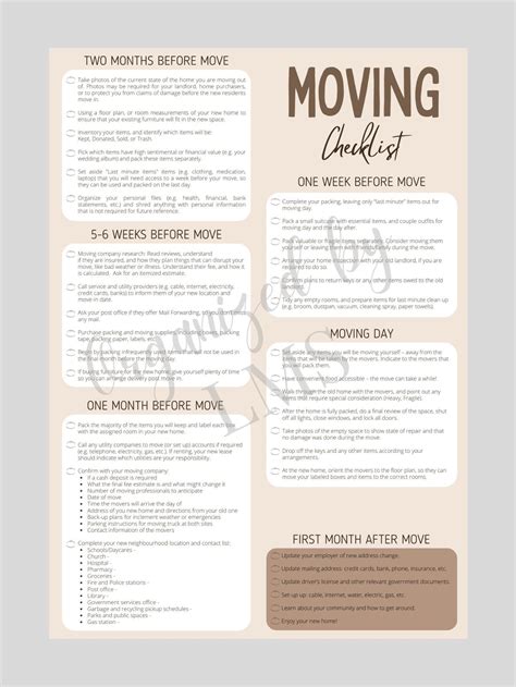 Moving Checklist - Etsy