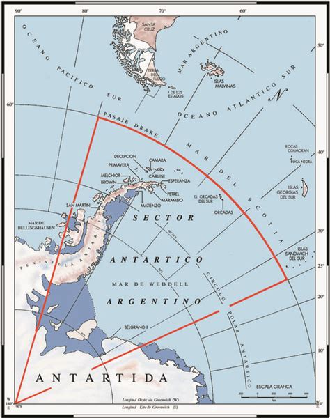 Argentine Antarctic Stations. Map is in Spanish. It includes the Islas ...