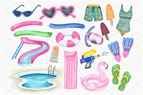 Watercolor Summer Pool Party Set – MasterBundles