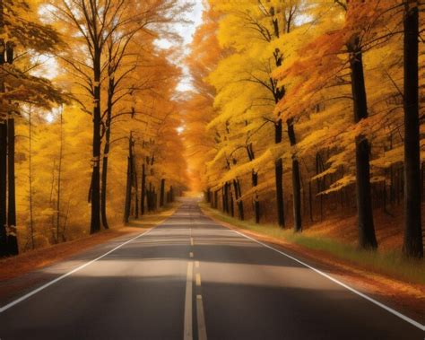 Premium AI Image | A road with a yellow tree on the left side