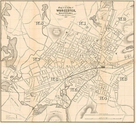 "1878 Map of Worcester Worcester County Mass 20\" x 22\" Full Color Map ...