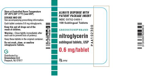 Nitroglycerin Sublingual Tablet - FDA prescribing information, side effects and uses