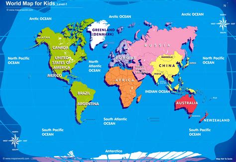 Map of the World for Kids with Countries and Major Cities