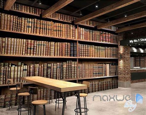 3D Retro Old Books Library Wall Paper Mural Art Print Decals Office ...