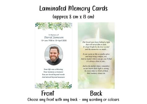 Personalised Laminated Memorial Cards Funeral | Etsy