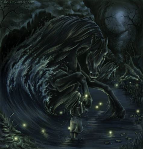 I love this dramatic image! "The Kelpie" by Kikksi on DeviantART | Kelpie horse, Dark fantasy ...