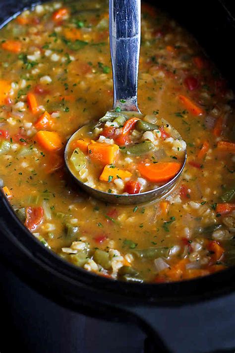 Slow Cooker Vegetable Barley Soup - Vegan Crockpot Recipe