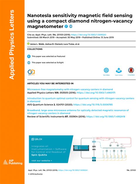 (PDF) Nanotesla sensitivity magnetic field sensing using a compact diamond nitrogen-vacancy ...